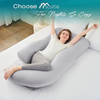 Sasttie Pregnancy Pillows for Sleeping, Jumbo U Shaped Cooling Full Body Pillow with Removable Cover, Pregnant Women Must Haves, Maternity Essential, Light Grey - Image 7