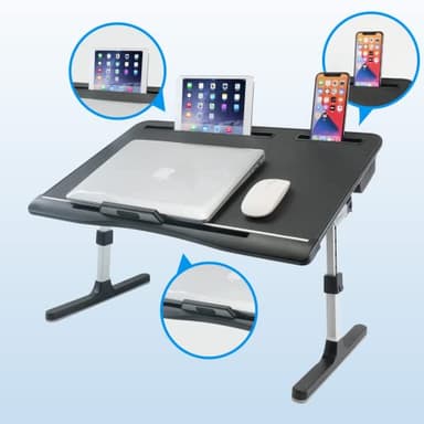 Laptop Bed Tray Table [Luxury PVC Leather], Adjustable Laptop Desk for Bed, Foldable Lap Desk for Laptop with 2 Drawers, Multifunctional Table for Working, Eating, Writing, Gaming, Drawing - Image 6