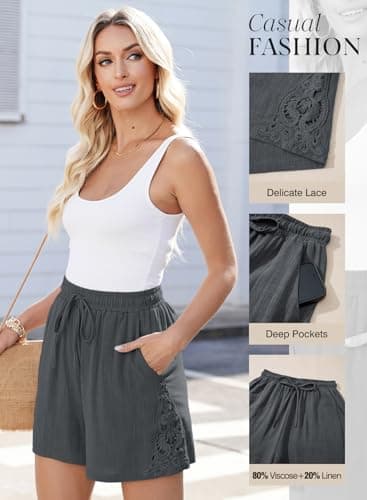 Dokotoo Womens Summer Shorts Grey Business Casual Dressy Linen Spring Outfits for Lady High Waisted with Pockets 2025 Trendy Boho Flowy Clothes Plus Size Large - Image 2