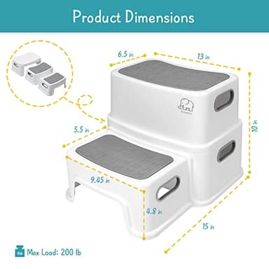 Forbena Toddler Step Stool for Bathroom Sink, 2 Step Stool for Kids Toilet Potty Training, Non-Slip Toddlers Baby Child Kid Plastic Poop Stools with Handle for Kitchen Counter Bed (White-Grey) - Image 6