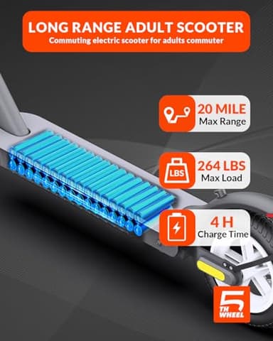 5TH WHEEL V30PRO Electric Scooter, 10" Solid Tires, 350W Motor & 18 MPH, 19.9 Miles Range E-Scooter with E-Lock, Dual Brakes and Suspension, Foldable Adults Commuter Scooter with Turn Signals and APP - Image 4