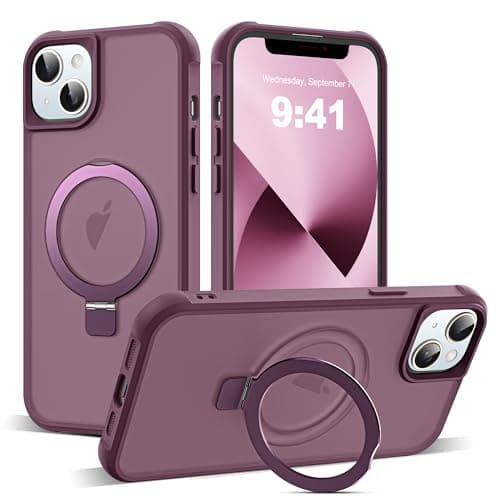 SKYLMW Compatible with iPhone 13 Case & iPhone 14 Case with Invisible Magnetic O-Ring Stand Translucent Phone Cases for 13 & 14 6.1" [Compatible with Mag-Safe][Great Grip Feeling], Wine Red - Image 1