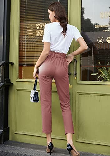 GRACE KARIN Women's Pants Trouser Slim Casual Cropped Paper Bag Waist Pants Salmon Pink M - Image 5
