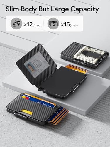 SEMORID Wallet for Men, Mens Wallet Minimalist Slim Wallet, RFID Blocking Smart Pop Up Wallet with Money Clip & ID Window, Metal Compact Wallet, Aluminum Credit Card Holder Wallet - Image 4