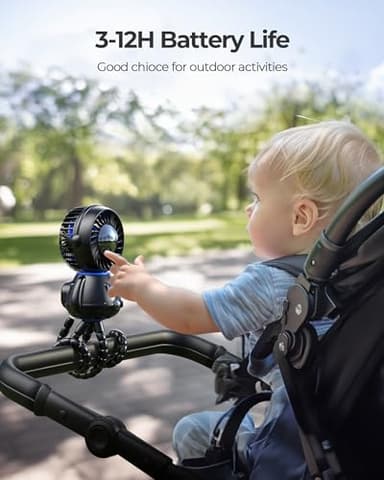 SLENPET Astronaut Portable Stroller Fan, Baby-Safe Clip-on with Detachable Flexible Tripod, Rechargeable Battery-Operated, 3-Speeds, 270° Rotation - Ideal for Car Seats, Cribs, Treadmills, Travel - Image 3