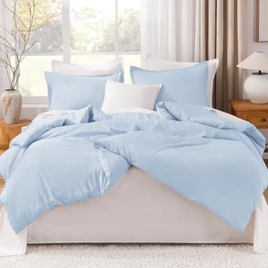 Litanika Comforters Light Blue Queen Size, 3 Pieces Lightweight Solid Bedding Comforter Set, All Season Fluffy Bed Set (90x90In Comforter & 2 Pillowcases) - Image 3