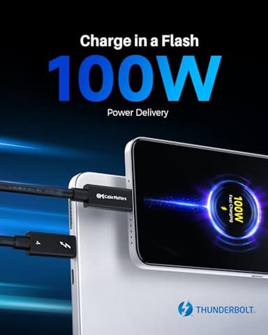 Cable Matters [Intel Certified] 40Gbps Active Thunderbolt 4 Cable 6.6 ft with 100W Charging and 8K Video, Black - Fully Compatible with USB C/USB-C, USB4, and Thunderbolt 3 - Image 4