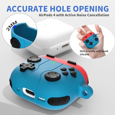 DamonLight Game Case for AirPods 4 Cover Shock-Proof Protective Silicone Case with Cleaning Pen and Keychain Accessories for Apple Airpods 4th Generation (Blue & Red) - Image 2