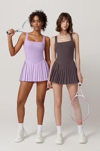 QINSEN Sleeveless Tennis Dress for Women Athletic Dress Built in Shorts Pockets for Exercise Light Purple L - Image 6