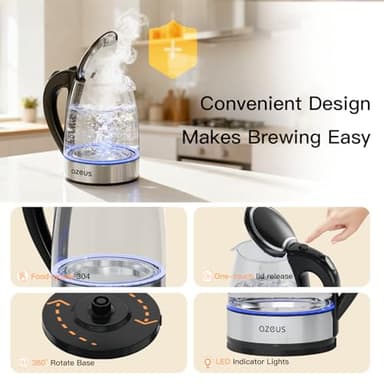 Azeus 1.8L Electric Kettle CX-817 - Fast Boil, Auto Shut-Off, Boil-Dry Protection, 360° Swivel Base - Stainless Steel Water Boiler for Tea, Coffee, and Hot Water - Image 5