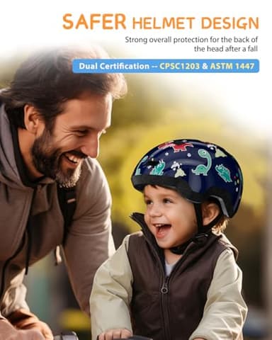 Toddler Bike Helmet 3-5 Years Old- with 12 Vents & Dual Liner (0.16"+0.28") - Adjustable Dial Fit (48-53cm) (S,Dinosaur) - Image 7