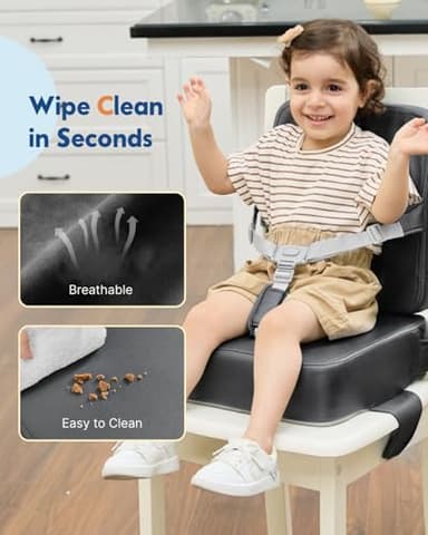 HOMEAL Booster Seat for Kitchen Chair - Toddler Booster Seat for Dining Table - Dining Seat with Adjustable Straps - Non-Slip Base & Breathable Fabric - Dark Gray - Image 5
