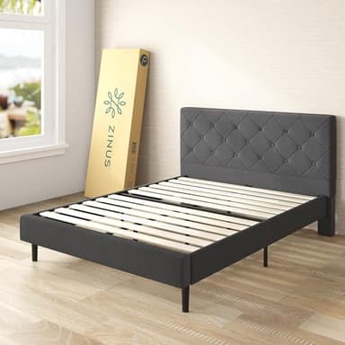 ZINUS King Shalini Upholstered Platform Bed Frame with Headboard [New WonderBox(TM) Version], Wooden Slat Support, No Box Spring Needed, Easy Assembly, Eco Friendly Packaging, Dark Grey - Image 10