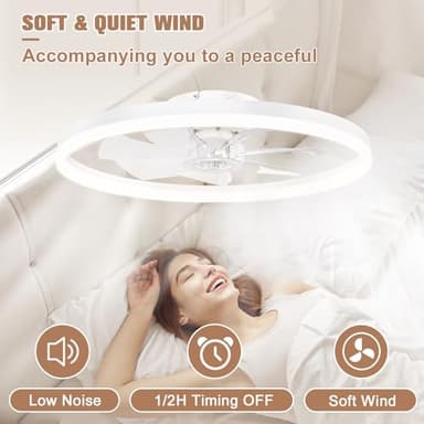 VOLISUN Low Profile Ceiling Fans with Light and Remote,23.6in Modern Bladeless Ceiling Fan with Lights,3000K-6500K Dimmable Flush Mount LED Fan Light,White Fandelier Ceiling Fans for Bedroom - Image 4