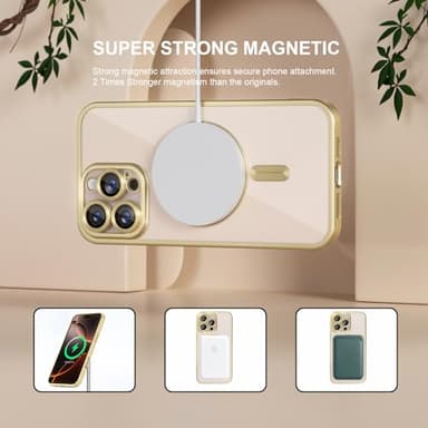 Misea Magnetic for iPhone 16 Pro Max Case Compatible with MagSafe [Never Yellowing] [Military Grade Drop Protection] Full Camera Lens Protector Plating Soft Clear Phone Case for Women, Titanium Gold - Image 5
