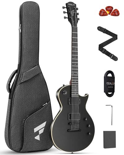 Fesley 39" LP Electric Guitar Kit: Full Size Solid Body Electric Guitars for Beginners with Humbucker Pickups, Poplar Body, Mahogany Neck,22 Frets,6 String Guitar with Gig Bag,Cable,FLP350,Matte,Black