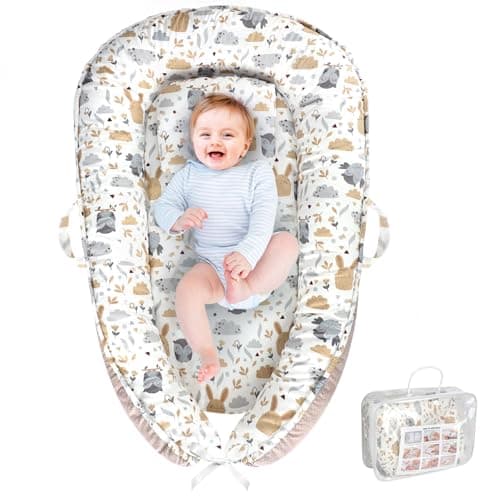 Baby Lounger, Portable Baby Lounger for Newborn 0–24 Months, Infant Nest for Travel, Floor Time, and Crib Use, Baby Essentials for Home (Hoot) - Image 1