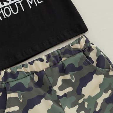 wdehow Toddler Kids Baby Boy Summer Clothes Sets 1T 2T 3T 4T 5T Letter Print Short Sleeve Tops Camouflage Shorts Outfits (A-Black 2, 2-3T) - Image 5