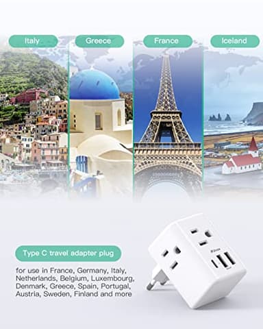 European Travel Plug Adapter with USB Charging Ports, Mifaso International Type C Power Adapter for US to Most of Europe EU Italy France Spain Germany Greece - Image 5