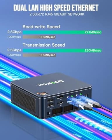 GMKtec Mini PC AMD Ryzen 7 5825U (Turbo 4.5GHz) Dual NIC 2.5G Gaming Desktop Computers 16GB DDR4 512GB SSD Dual LAN 2.5G/ WiFi 6E, USB3.2, USB-C, BT 5.2, DP, HDMI, Dual Fan - Image 6