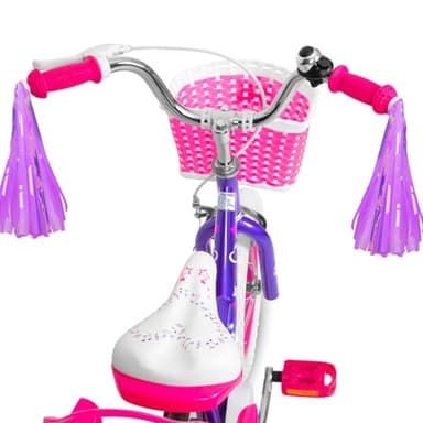WEIZE Girls Bike for 3-5 Years Old Kids, 14 Inch Kids Bike with Training Wheels, Streamers, Basket and Doll Seat, Children Bicycles with Coaster Brake, Multiple Colors - Image 5