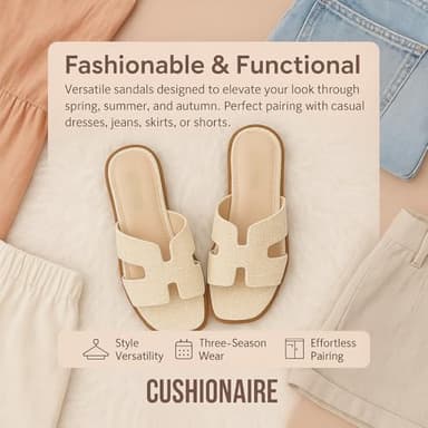 CUSHIONAIRE Voyage Cutout Strap Slides for Women, Slip On Summer Flats, Trendy Footwear, Comfortable Vacation Style Sandals for Women 2025, TAN 7.5 - Image 5