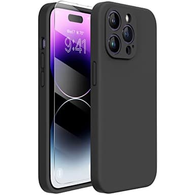 Miracase Designed for iPhone 14 Pro Max Phone Case with Screen Protector,[Upgraded Enhanced Camera Protection],Shockproof Liquid Silicone Case with Microfiber Lining,6.7 inch, Black - Image 1