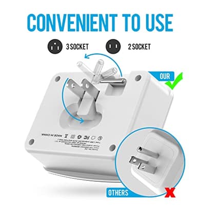 Puveini Cruise Power Strip Foldable Plug Non Surge Protector with USB C Outlets 3.4A Total, Cruise Ship Essentials, 2 Prong to 3 Prong Outlet Adapter, Japan Plug Adapter - Image 2