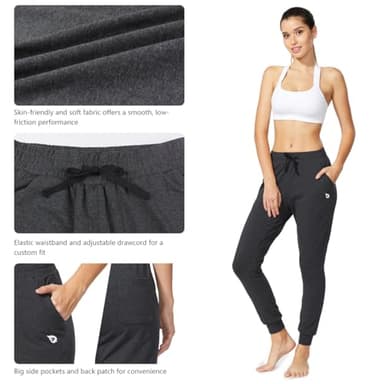 baleaf Womens Sweatpants Cotton Joggers with Pockets Lounge Sweat Pants Tapered Casual Running Workout Yoga Charcoal Size L - Image 4
