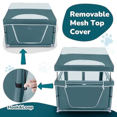 Dog Kitten Playpen with Cover, 42x42 x25.5 Puppy Playpen for Small Pet with See-Through Topper Proof, Green - Image 2