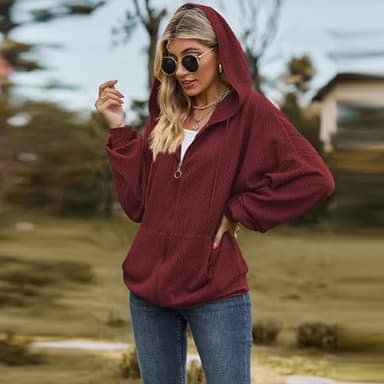 SYEXDZON Zip Up Hoodies For Women Oversized Sweatshirts Fleece Jackets Casual Comfy Fashion Outfits 2024 Fall Winter Clothes Claret - Image 5
