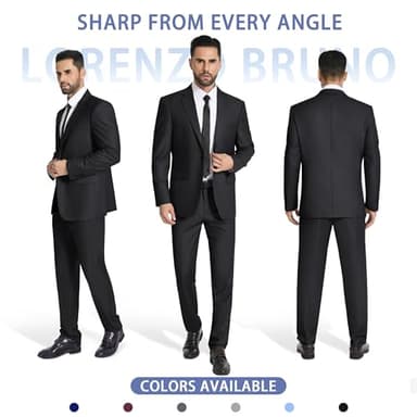 LORENZO BRUNO Mens Suit 2 Piece Black Suits for Men One Button Slim Fit Solid Jacket & Pants Tuxedo Set Business Wedding Party, Black, XL - Image 3