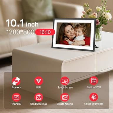Frameo 10.1" Digital Picture Frame, Smart WiFi Digital Photo Frame with 1280x800 HD IPS Touch Screen 32GB Storage Auto-Rotate Wall Mounted, Share Photos/Videos from Phone Anywhere(Black&White) - Image 8