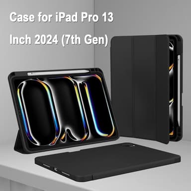 ZryXal New iPad Pro 13 Inch Case M4 (2024 Model, 7th Generation) with Pencil Holder, Smart iPad Case [Support Pencil Pro and Pencil (USB-C)], Support Touch ID and Auto Wake/Sleep (Black) - Image 7