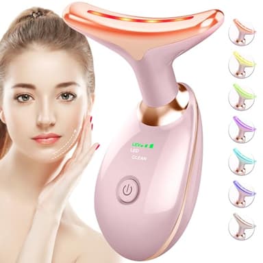 SDKWDH Red-Light-Therapy-for-Face-and-Neck, 7 Color Face Massager Tool for Wrinkles, Double Chin, Vibrating Facial Massager with Thermals for Skin Care, Glossy Pink - Image 1