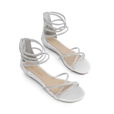 DREAM PAIRS Women's Ankle Strap Flat Sandals Summer Dressy Strappy Gladiator Rhinestones Sandals,Size 9,Silver,WEITZ - Image 5