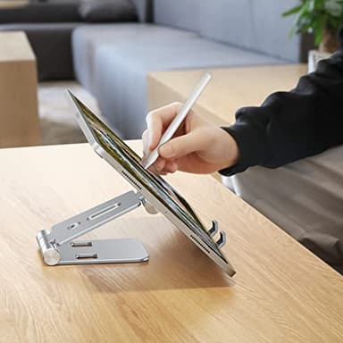OMOTON Foldable Cell Phone Stand, C4 Portable Aluminum Phone Holder, Adjustable Phone Dock Cradle Compatible with iPhone 16/15/14 Pro Max, Samsung Galaxy, Small Tablets and Other Phones, Grey - Image 4