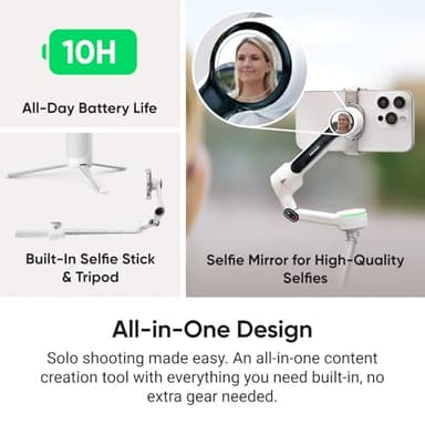 Insta360 Flow 2 Pro Creator Bundle White - Foldable AI Phone Gimbal, Apple DockKit, 360º Pan Tracking, Free Tilt Mode, Built-In Tripod/Selfie Stick, Portable Vlog/Travel Stabilizer, Spotlight, MagSafe - Image 5