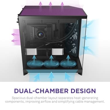 NZXT H9 Flow (2025) – Large Dual-Chamber ATX Mid-Tower Airflow PC Case – Includes 3 x 140mm & 1 x 120mm Fans – 420mm Radiator Support – Tempered Glass – Back-Connect Ready – Black - Image 6