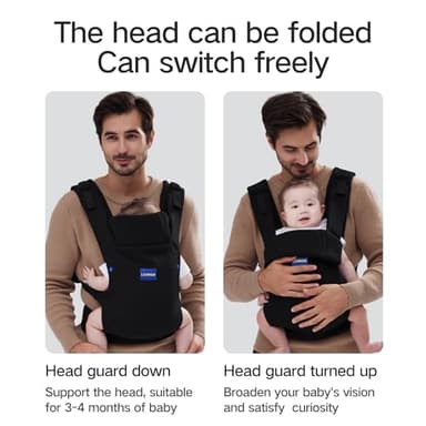 YEMKEZO Baby Carrier Newborn to Toddler,Newborn Carrier with Head Support, Cozy Baby Holder Carrier for Dad Mens (All-Black) - Image 5