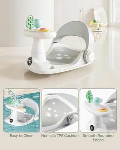 Babygreat Baby Bath Seat for Babies 6 Months & Up Bath Seats for Babies Sitting Up Non-Slip Infant Bathtub Chair with Suction Cups & Water Thermometer for Toddlers Sitting Up, Easy to Clean (Gray) - Image 7