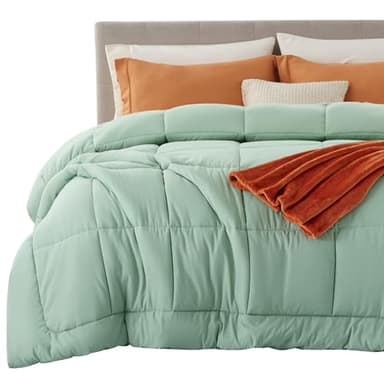 Bedsure Comforter Duvet Insert - Quilted Comforters Oversized King Size, All Season Duvet, GentleSoft Down Alternative Bedding, with 8 Tabs, Gifts for Women, Sage Green, Oversized King 116x98 Inches - Image 1