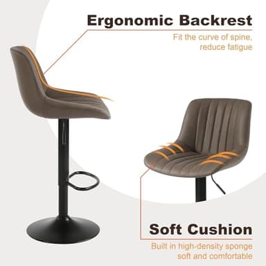 Youhauchair Bar Stool Set of 1, Adjustable PU Leather Bar Chairs, Swivel Counter Height Barstools with Back, Modern Armless Kitchen Island Stool, Brown - Image 6