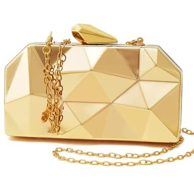 YAPAIOU Women Lattice Pattern Metal Evening Clutch Bag,Geometric Evening Clutch Purse Handbag With Chain Strap For Lady Wedding Party Prom Formal Occasion(Gold Large) - Image 1