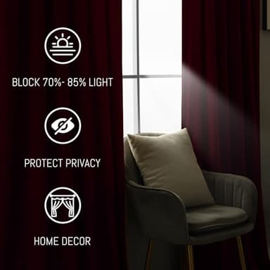 Yakamok Velvet Curtains 84 inches 2 Panels - Luxury Room Darkening Wine Red Curtains for Bedroom Living Room Thermal Insulated Super Soft Window Drapes Rod Pocket, Wine Red, W52 x L84 inches - Image 4