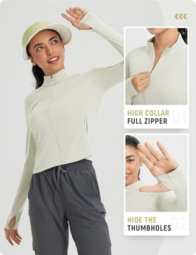 baleaf Women's SPF Sun Shirts UV Protection UPF 50+ Full Zip Jacket Lightweight Quick Dry Long Sleeve Clothing Raw Linen S - Image 3