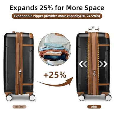 LARVENDER Luggage Sets 3 Piece, Expandable Carry on Luggage 22x14x9 Airline Approved Hardshell Suitcases with Spinner Wheels TSA Lock, Vintage Rolling Luggage for Men and Women, Black - Image 2