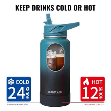 RUBYFLASK 32oz Insulated Water Bottle with Straw, Stainless Steel Metal Vacuum Water Flask, Large Thermal Water bottle with Leakproof 3 Lids for Travel, Camping, Gym Sports Indigo Black - Image 4