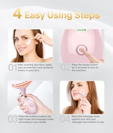 ELISHINE Light Based Face-Neck-Massager - 7 Color Portable Facial Massager for Skin Care, Glossy Pink - Image 6
