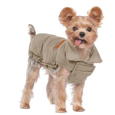 SPACE LION Dog Puffer Jacket, Down Winter Coat, Durable Outdoor Coat for Cold and Windy Conditions, Waterproof, Lightweight Jacket, Adjustable Fit for Small, Medium, Large Dogs(Khaki,8/XS) - Image 1